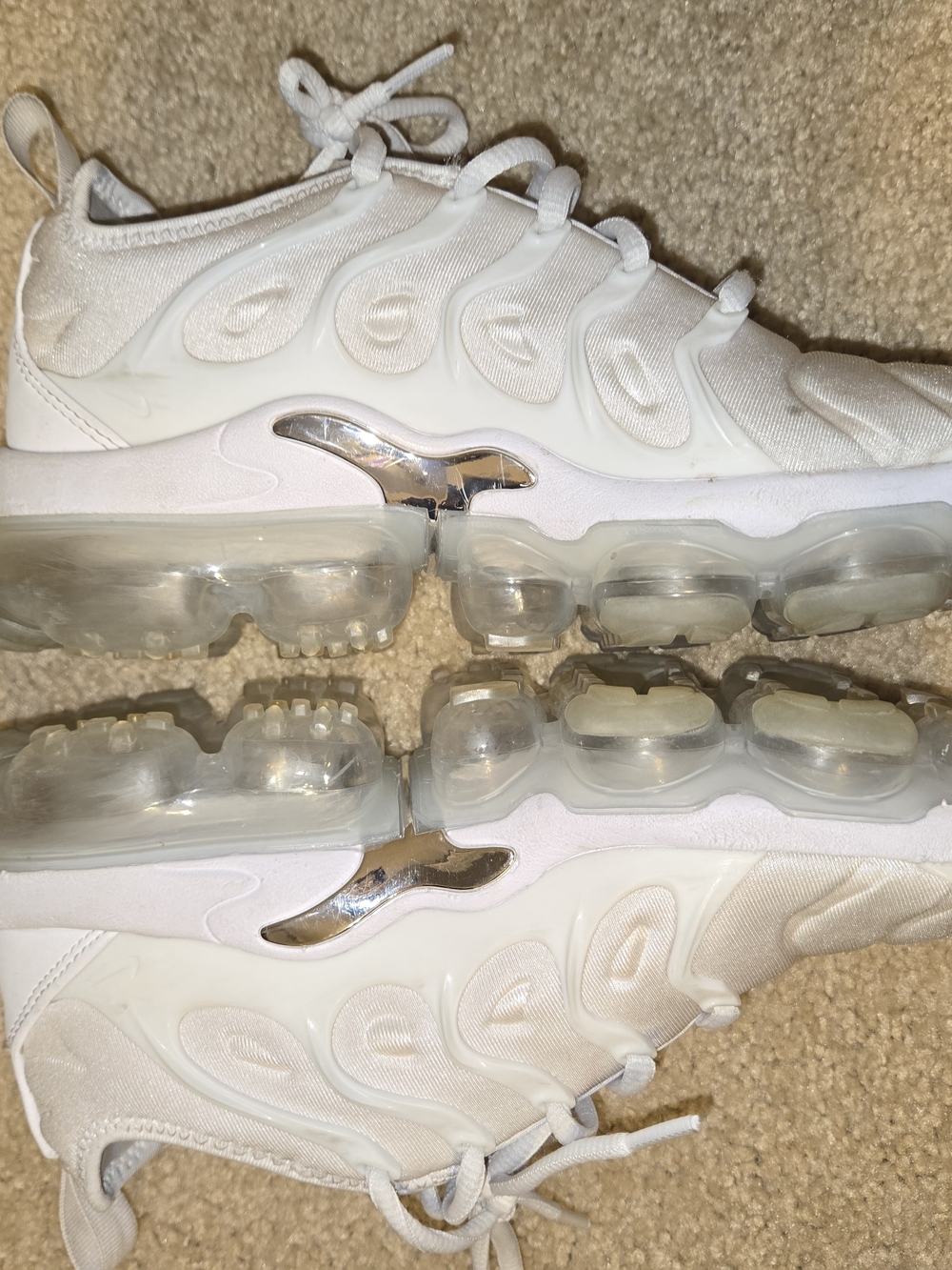 Nike Air VaporMax Plus, specifically in the "White/Pure Platinum"